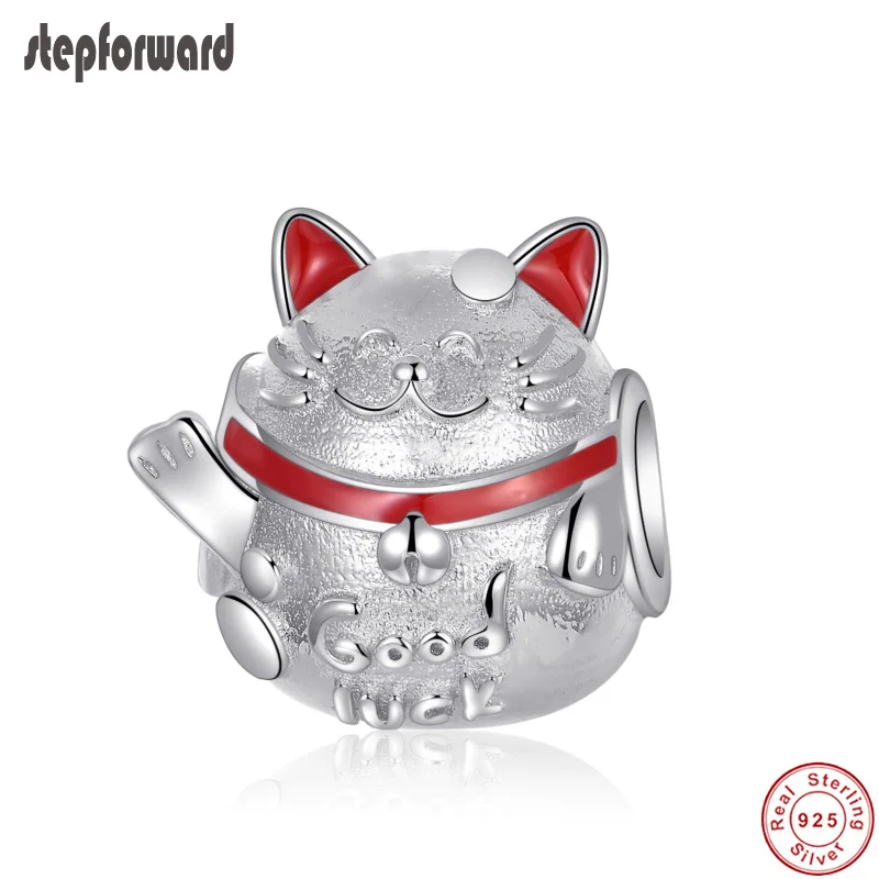 

Lucky Cat Silver Charm Fit Bracelet Bangle And Necklace 925 Real Silver Popular Good Luck Theme Enamel Beads For Jewelry Making