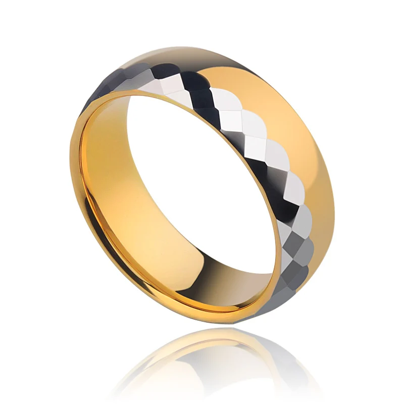 

New Fashion Men's Tungsten Carbide Rings Plating 24k Gold Prism Design Comfort Fit Band Size 8/9/10 Free Shipping and Engraving