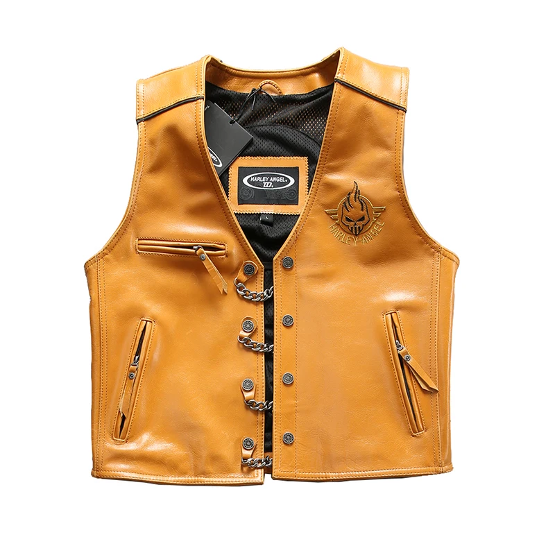 

HA-97107 Read Description! Asian size super Motor rider vest Mens high quality cow leather vest genuine cowhide leather vest