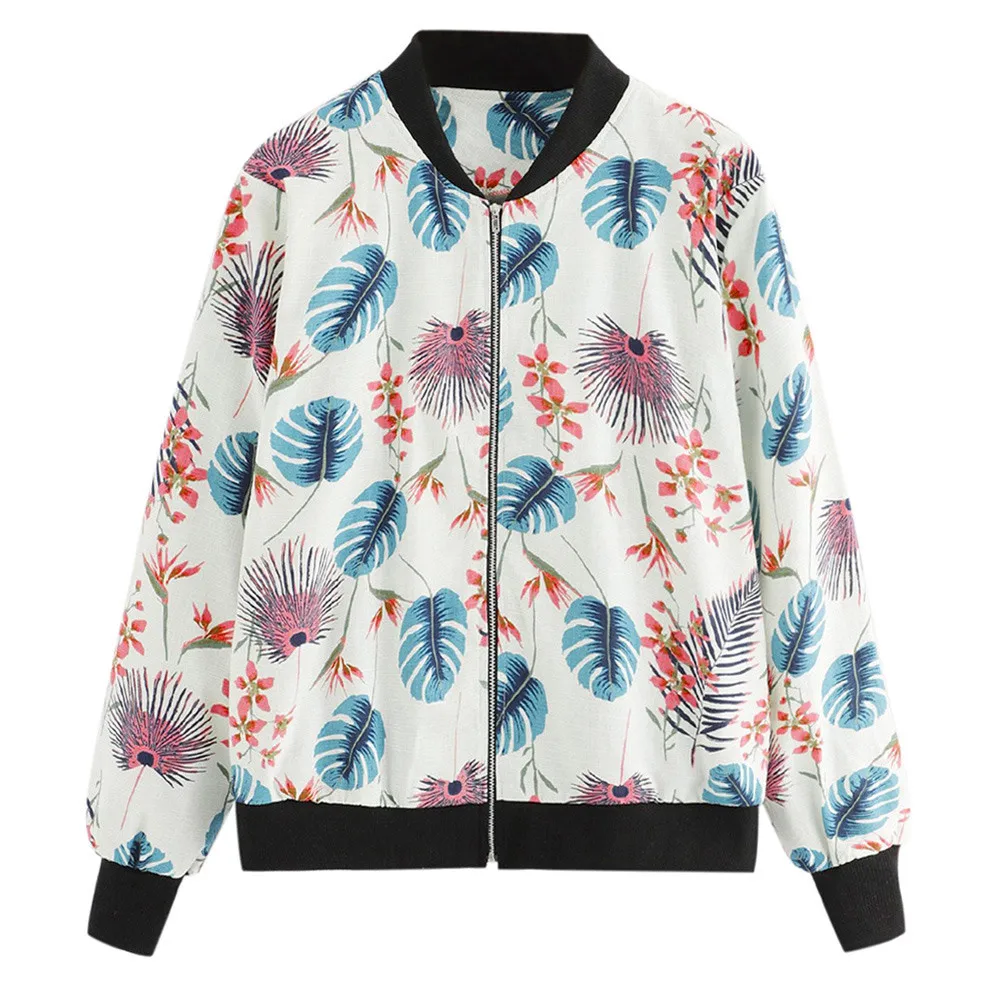 

floral women jacket Female Long Sleeves Coat Tops Ladies Flower Print Bomber Jacket