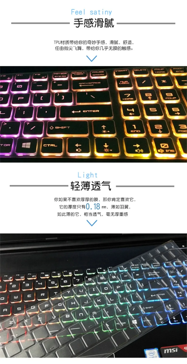 Прозрачная клавиатура из ТПУ чехол для MSI WT72 GS72 WS72 GL72 GT72 GT72VR GE72 GP72 PE70 GS70 GE73 GE73VR GF72 WS60 PE60 GE75 GF75 GS75
