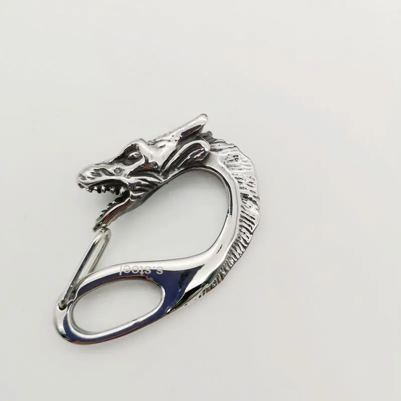 Vintage silver color Dragon head key clip keychain stainless steel