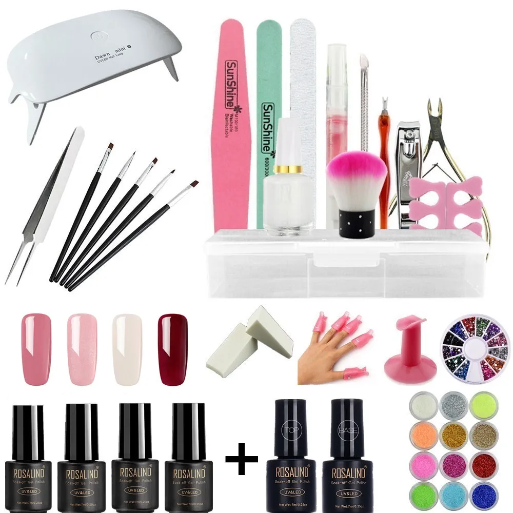 

ROSALIND Gel Nail Kit With Lamp Tool Set For Manicure Gel Varnish Semi Permanent Soak Off Gel Nail Polish
