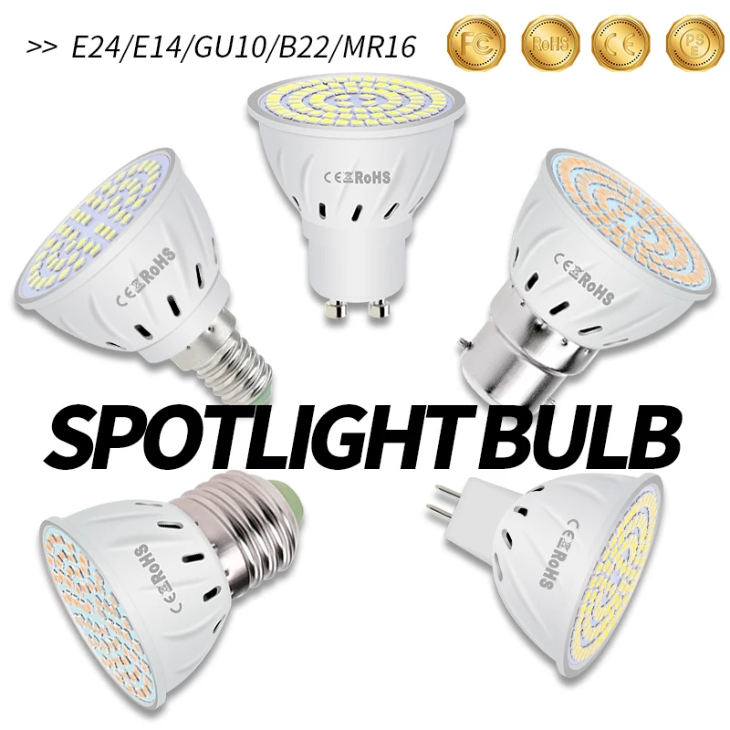 6 piezas GU10 lámpara LED GU5.3 MR16 bombilla LED 220 V 48 60 80 LEDS B22 Lampada LED E27 bombilla LED E14 home luz 4 W 6 W 8 W