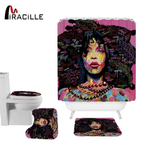 Miracille America Portrait Shower Curtain Toilet Seat Cover Bath Mat Cover  Non Slip Rugs Carpet for Bathroom Decor 4PCS