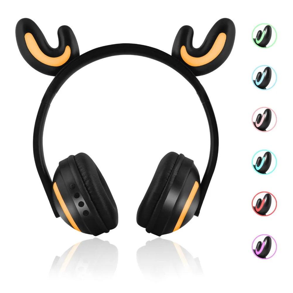 JINSERTA Cat Rabbit Deer Devil Ear Headphones 7 Color LED Flashing Glowing Wireless Bluetooth Headphone For Cosplay Kids Gaming