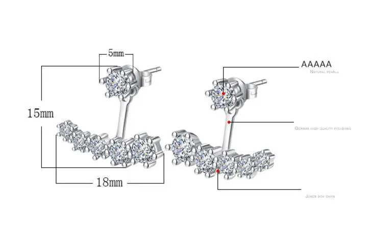 Anenjery, роскошные 925 пробы серебряные серьги, шесть когтей, циркония, спереди и сзади, двухсторонние листья, серьги-гвоздики для женщин, S-E264
