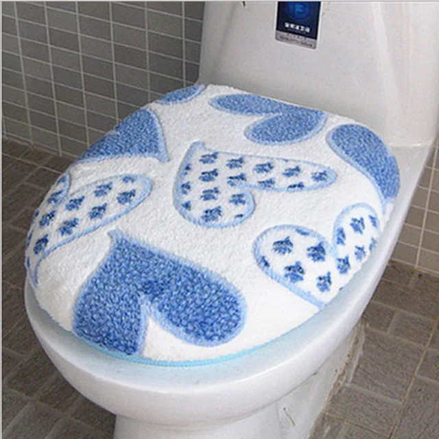 Sales promotion 1 Set Heart shaped Coral Velvet Toilet Seat Cover Bathroom Mat Suit Pink Bluein