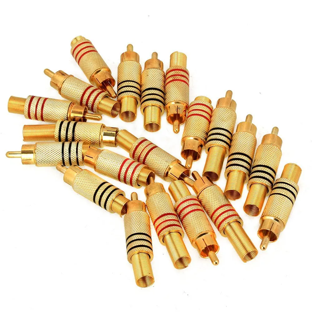 

Gold Plated RCA / Phono Plug Audio Vide Male Adapters Connector With Cable Protector Pack of 20