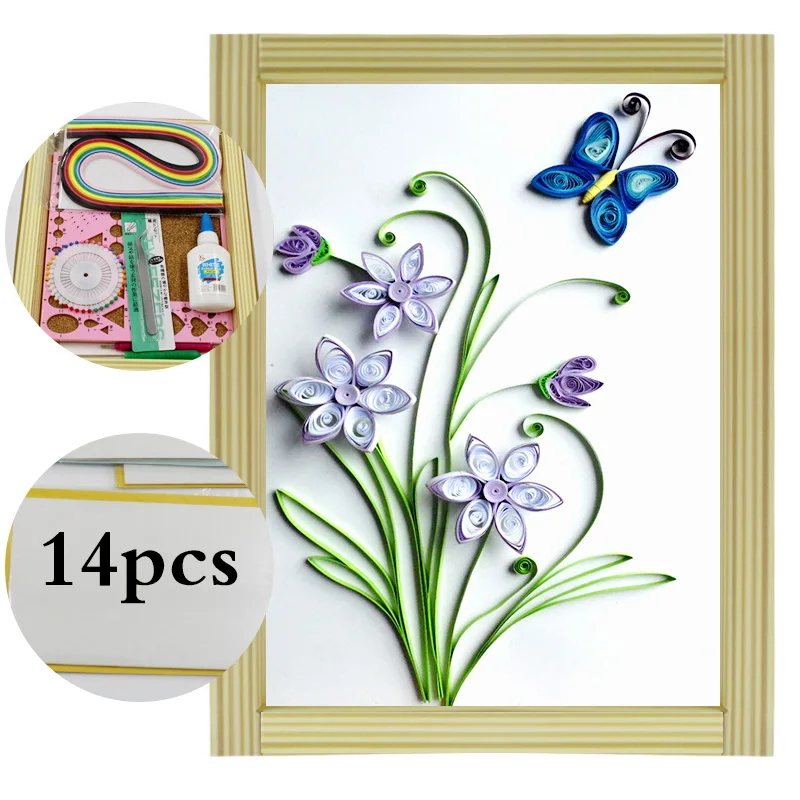 Goede 16 kleurrijke Quilling Papier Craft Kits 14 Stks Tool set Rolling Strips DIY Collectie Woondecoratie Ambachten Paars Decorating
