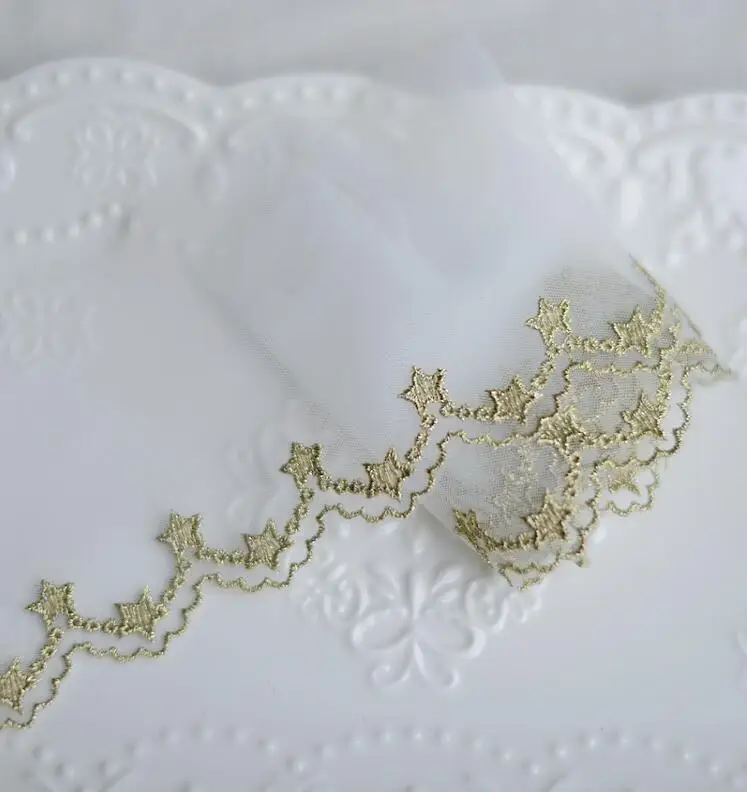 1 Meter Gold White Luxury Embroidery Lace Trim DIY Handmade Star Lace Accessories Fabric Textile Decoration 9cm