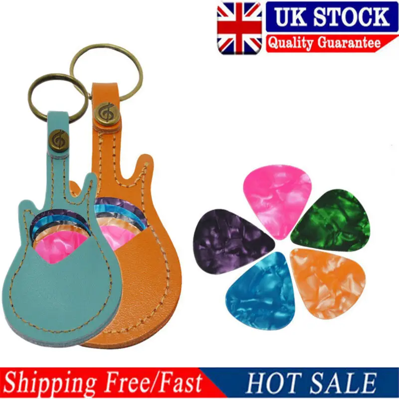 Bass Ukulele Guitar Plectrum Pick Holder Case Keyring Bag w/ 5 Assorted Picks 0.46/0.71/0.96mm | Спорт и развлечения