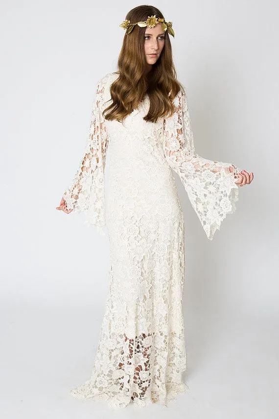 white hippie wedding dress
