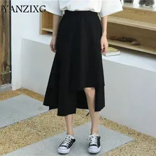 Весна лето корейский стиль Высокая талия необычная черная юбка для женщин модная универсальная дамская юбка Q095