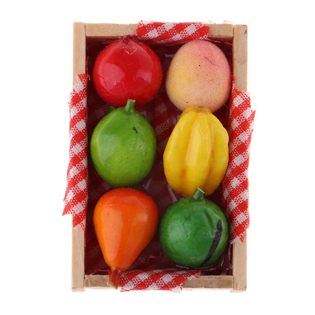 1/12 Dollhouse Miniature Dining Table Fruit Toys with Wood Storage Box Doll House Layout Accessories