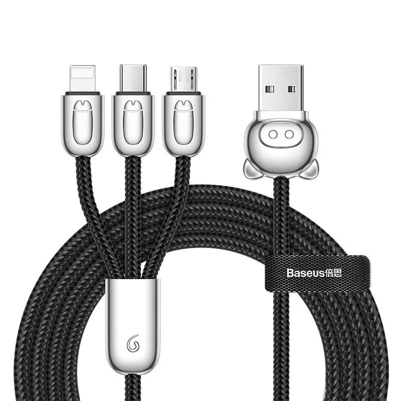 Baseus 3 в 1 USB кабель для iPhone Xs Max X Xr 8 Micro USB кабель для мобильного телефона Быстрая зарядка зарядное устройство usb type C type-c кабель - Цвет: Black