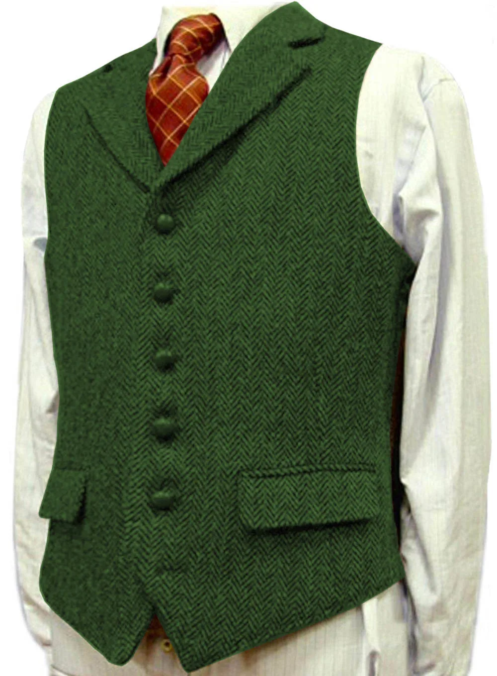 Мужской костюм жилет лацкан V образным вырезом шерсть елочка жилет Повседневный формальный бизнес Groomman для свадьбы зеленый/черный/коричневый/зеленый/серый - Цвет: Green