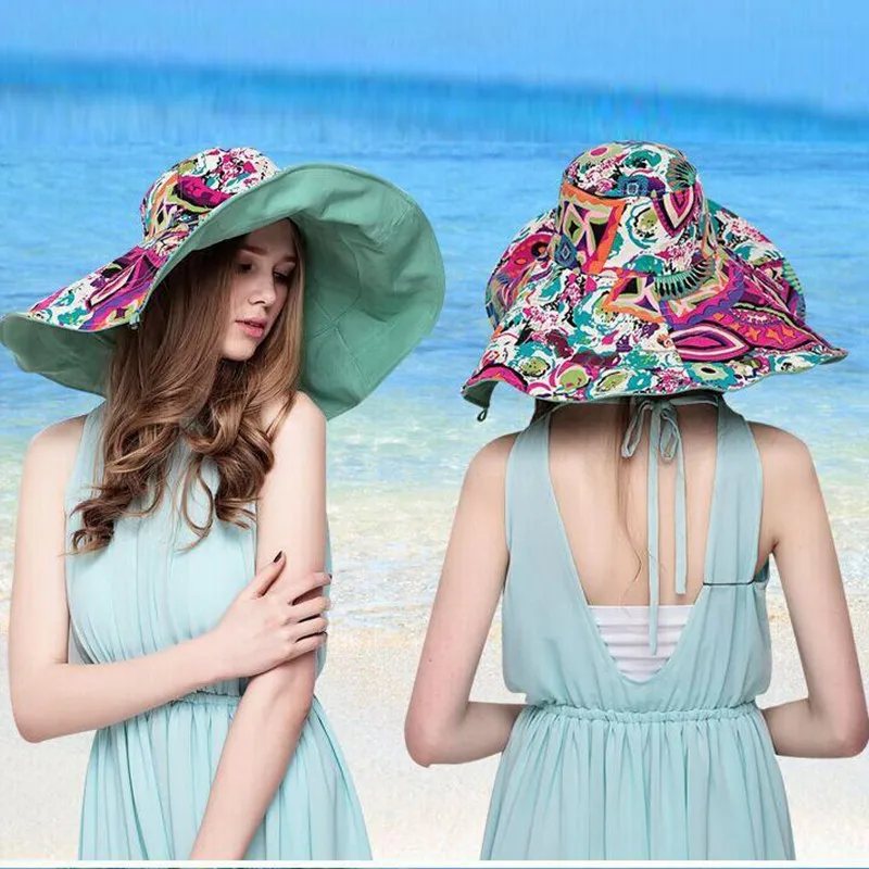 Новая двухсторонняя женская летняя шляпа с цветочным принтом с широкими полями Ca'p's плата, вентилятор, Солнцезащитная шляпа