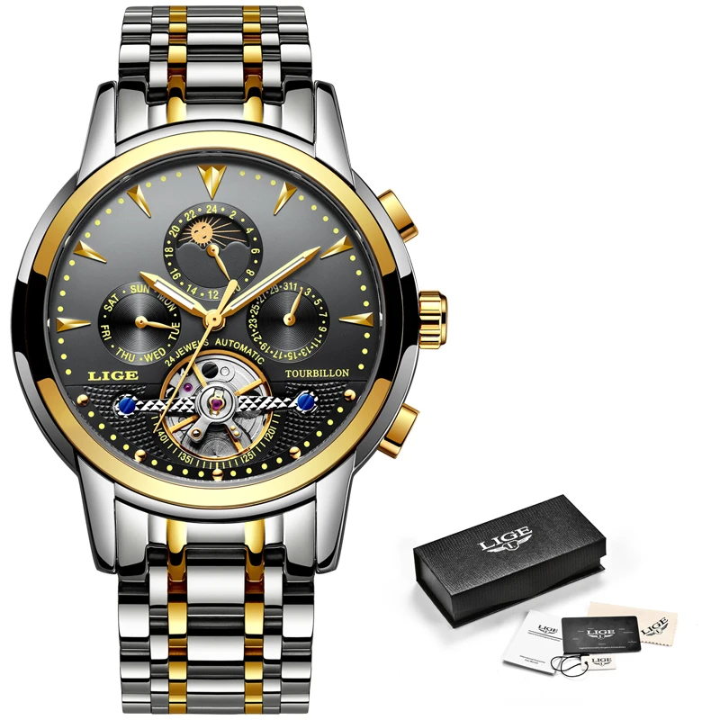 

Men's Automatic Mechanical Watch LIGE Top Brand Luxury Men's Fashion Business Watch Men Waterproof Watch Relogio Masculino+Box