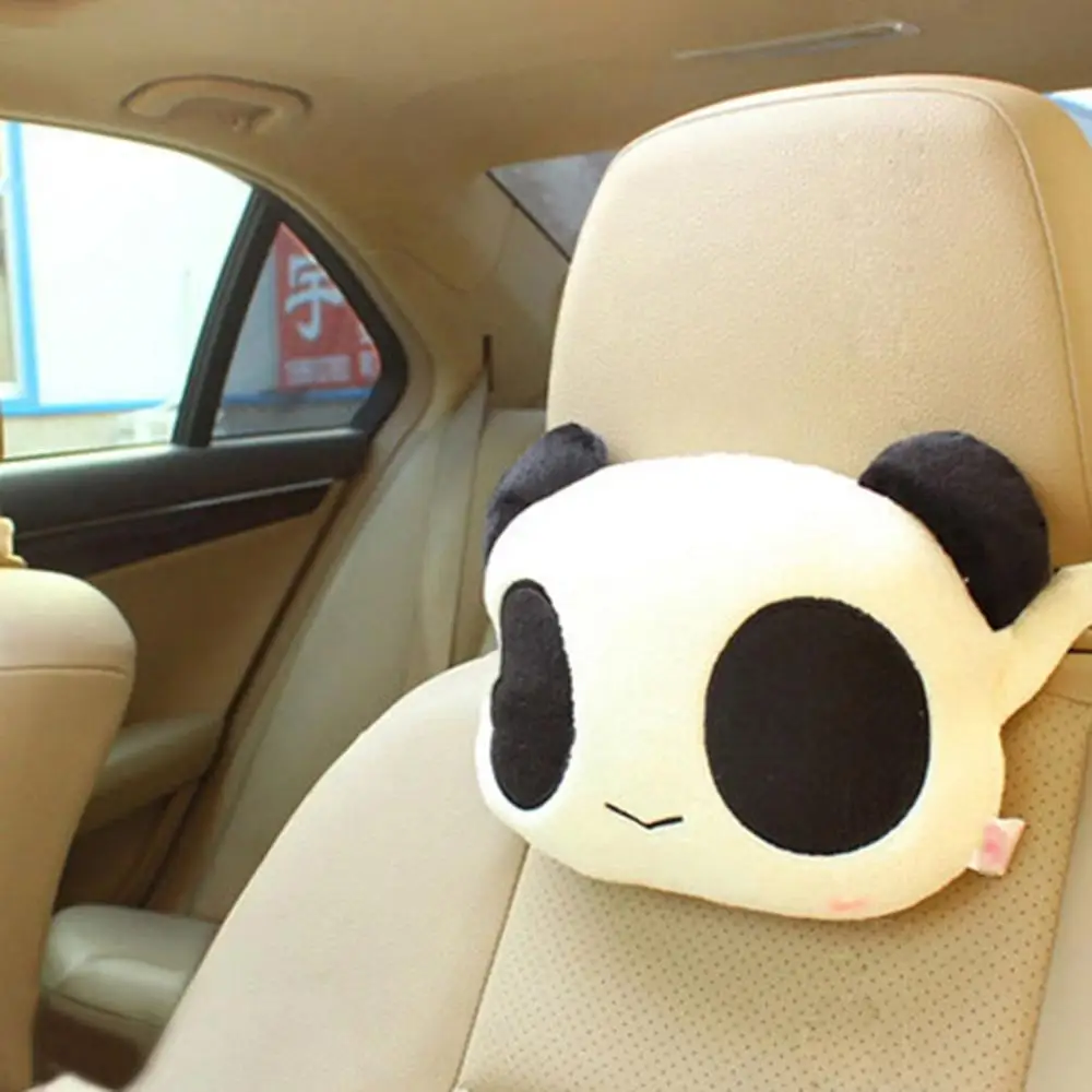 Милый подголовник панда мультфильм плюшевая подушка подголовник автомобиля подушка для шеи в автомобиль аксессуары - Цвет: Черный