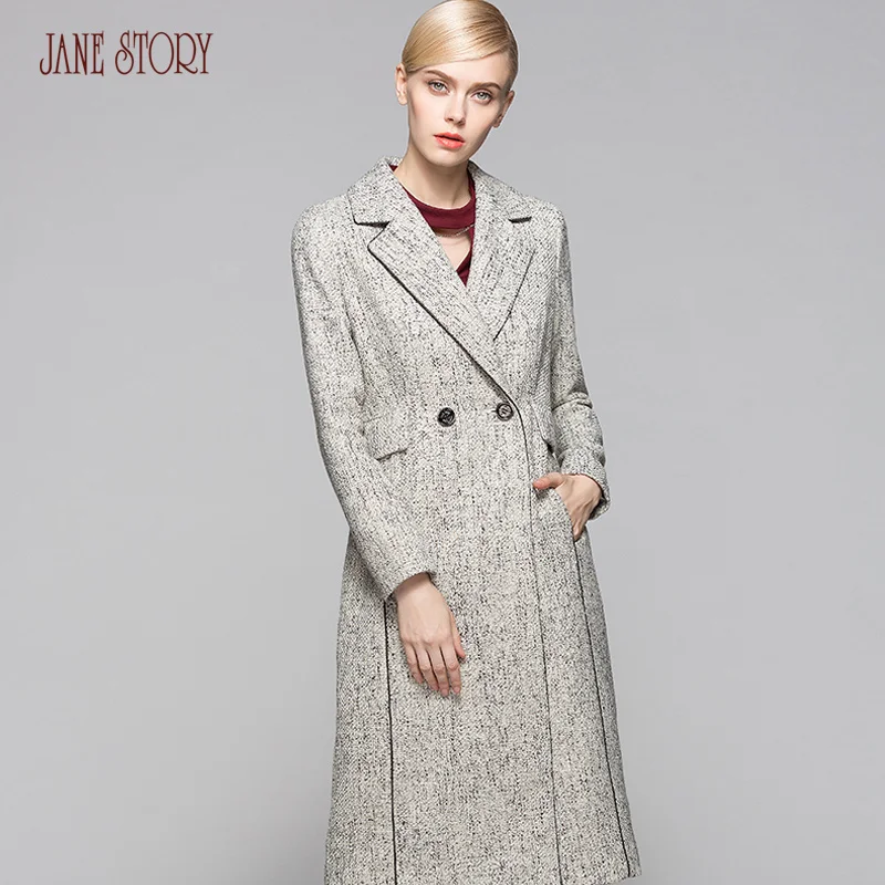 2017 Jane Story Women Winter Coat Long Sleeve Turn Down Collar Slim