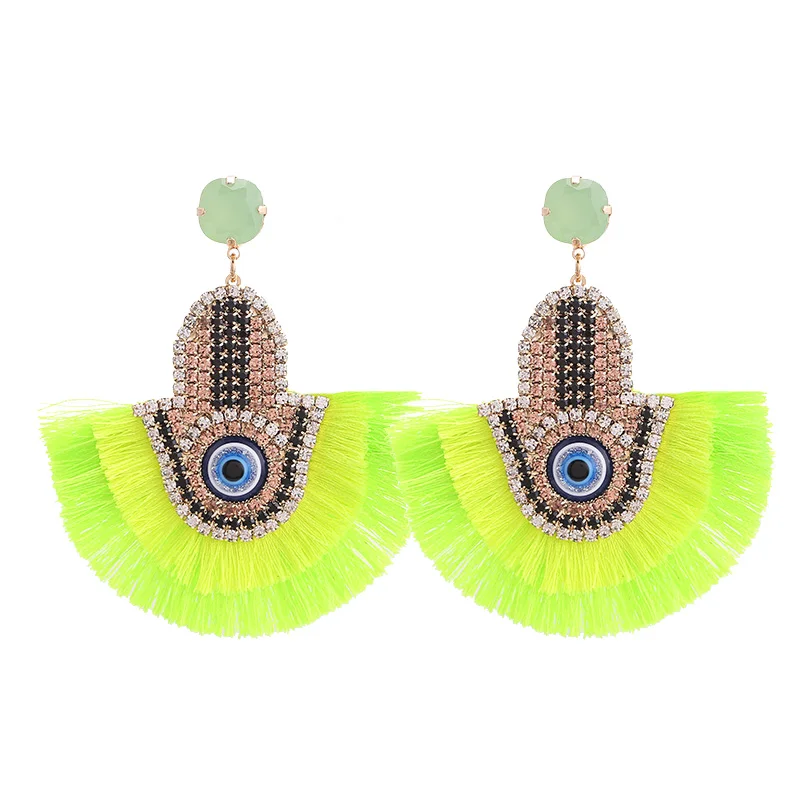 Bohemian Tassel Earrings Finged Pendientes Oorbellen Crystal Long Dangle Drop Earrings For Women Fashion Jewelry Lt Green