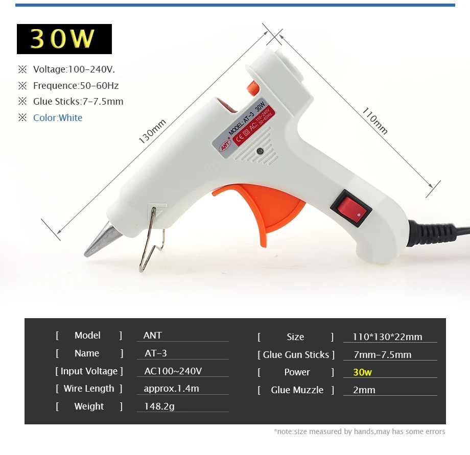 Электрический термоплавкий клеевой пистолет, инструмент для ремонта ремесел, профессиональный DIY с пистолетными палочками Glun 110-240 в AT-3 15 Вт/20 Вт/30 Вт