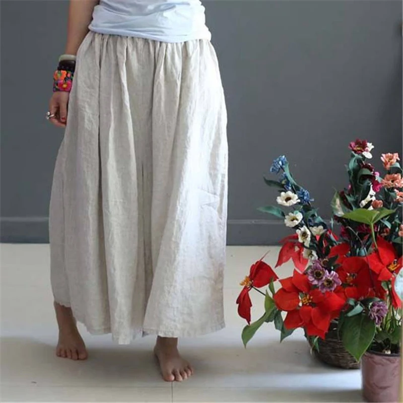 WUZHONGREN Casual Women Linen Plus Size Pleated Pants Women Soft Autumn Loose Cotton Wide Leg Pants Trousers Plus Size Pants