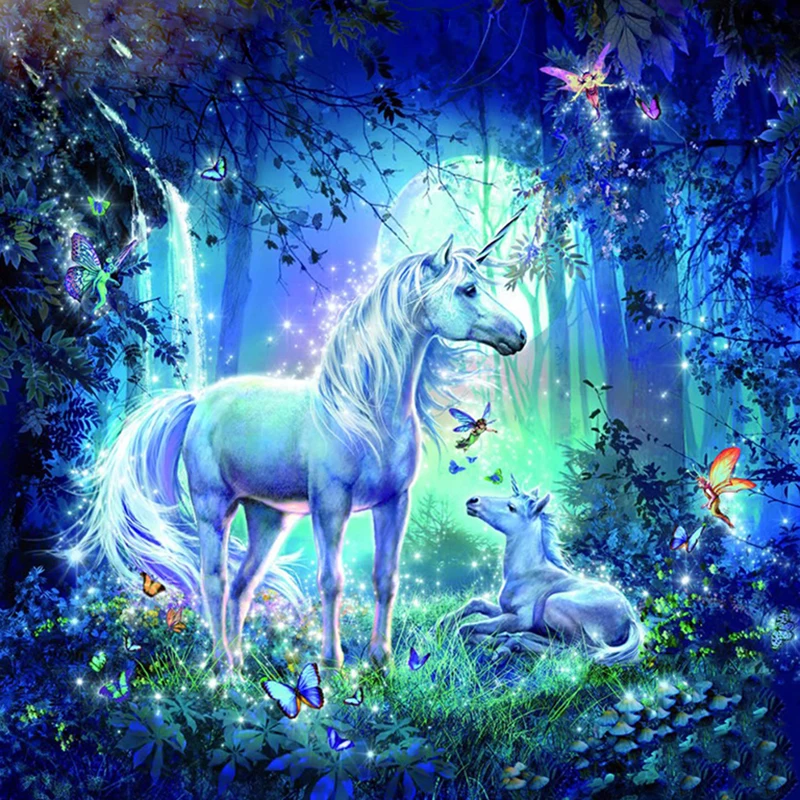 

New Full Dimond Mosaic Cross Stitch Unfinished Diy 5D Diamond Painting Unicorns In Forest Needlework Diamond Embroidery KBL