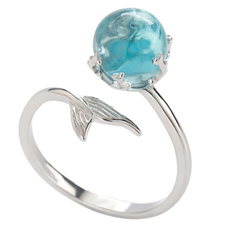 

Open Blue Crystal Mermaid Bubble Rings For Women Girls Gift Statement Jewelry Adjustable Size Finger Ring