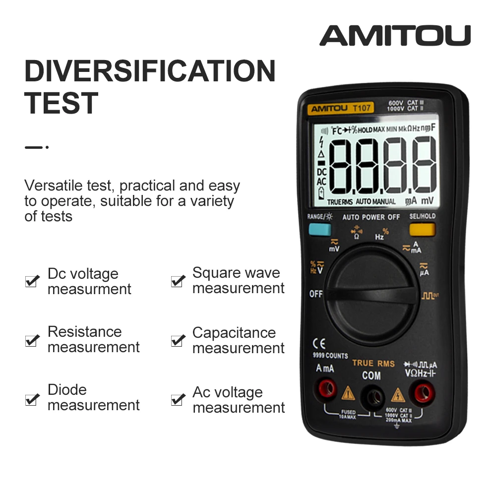 T107 анти-ожог мини-мультиметр цифровая умная защита AC/DC маленький портативный Авто Цифровой мультиметр профессиональный тестер