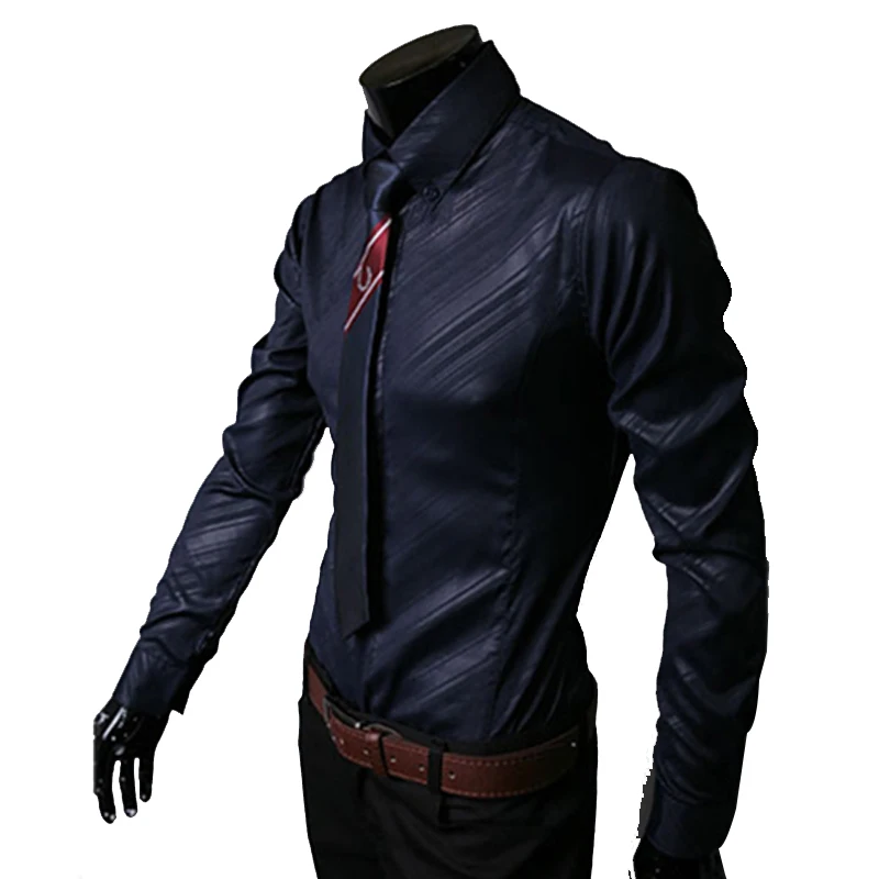 

2018 New Mens Stripes Shirts Long Sleeved Slim White Social Shirts Casual Male Clothes Camisa Masculina Chemise Big Size XXXL 50