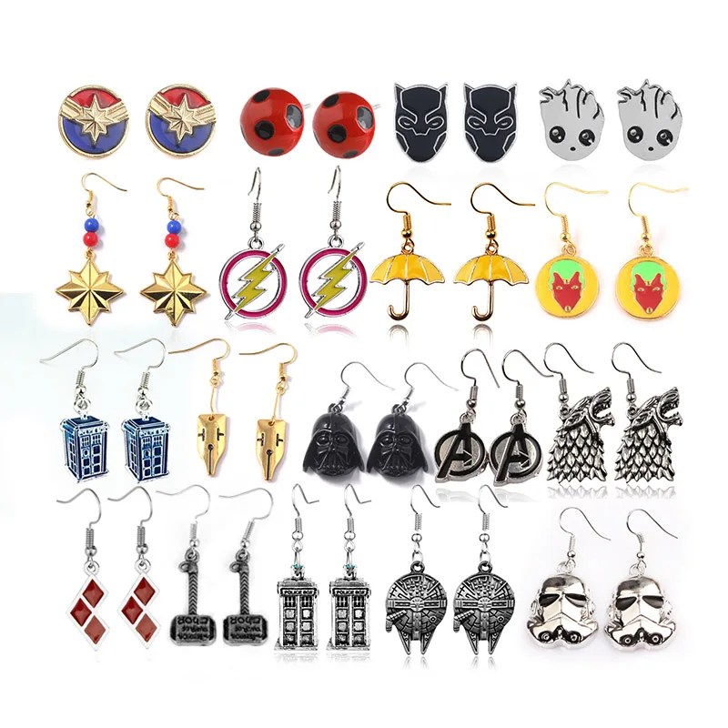 

Movie Earrings Set Jewelry Avengers Star Wars Spaceship Darth Vader Doctor Who Stud Earrings Women Girls Party Gift For Friends