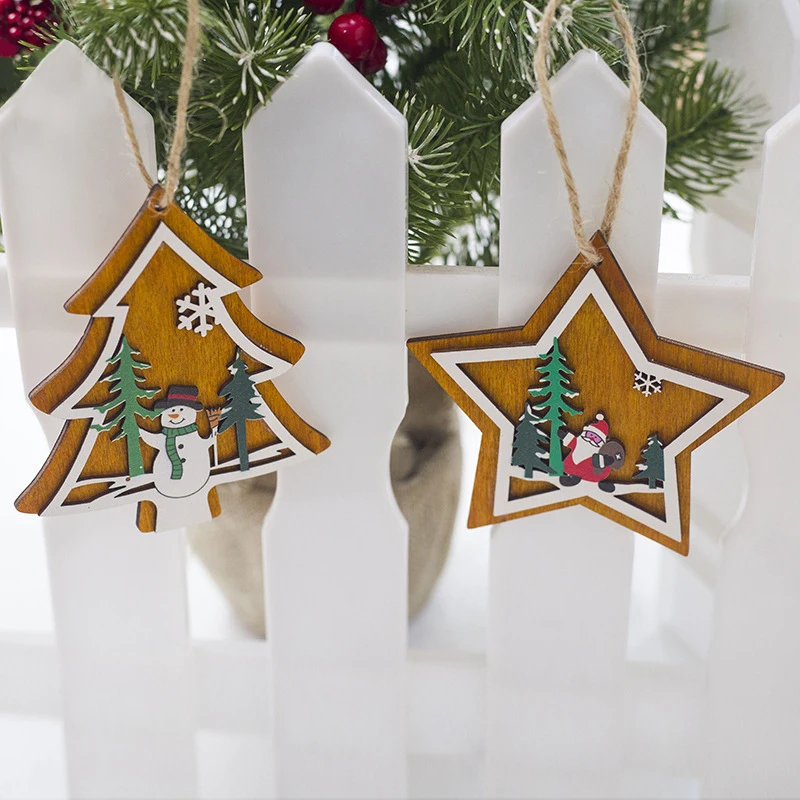 

1pc Christmas Tree Decorations Wood Gift Santa Claus Snowman Christmas Wood Hanging Decorations for Home Kids Gift