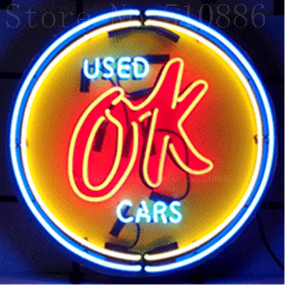 

Chevy Vintage OK Used Cars with Silkscreened Backing Real Glass Tube neon sign Handcrafted Automotive signs Shop Signage 18"x18"