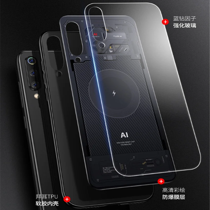 Роскошный чехол из закаленного стекла для Xiaomi mi 9 TPU стекло с мягкими краями чехол для Xiaomi mi 9 mi 9 se чехол Aixuan