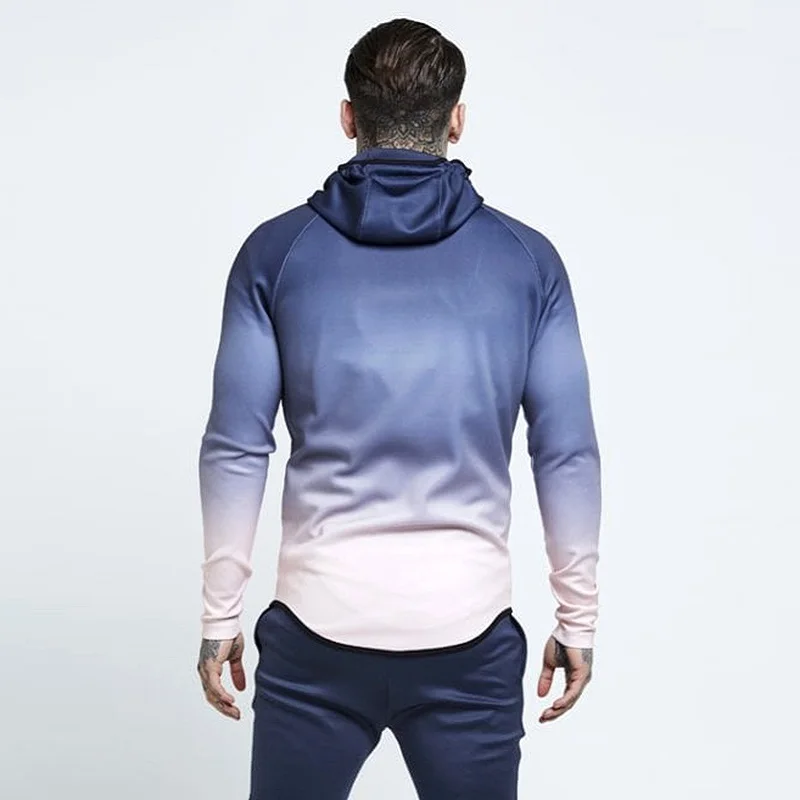 Градиентная спортивная куртка для мужчин с капюшоном для бега толстовка на молнии тренировочная одежда тренировочные Толстовки Спортивная мужская
