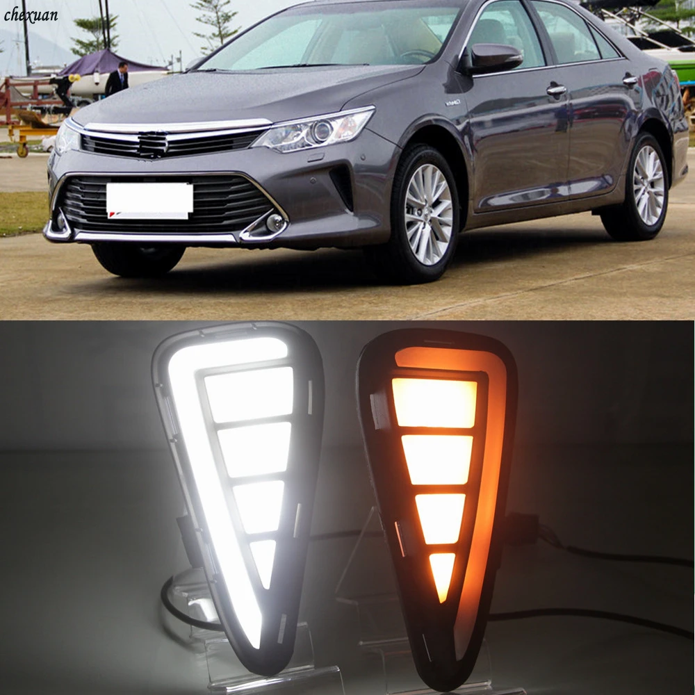 

CSCSNL 1 Set LED Daytime Running Light Daylight 12v ABS Fog Lamp Cover With Yellow Turn Signal For Toyota Camry 2015 2016 2017