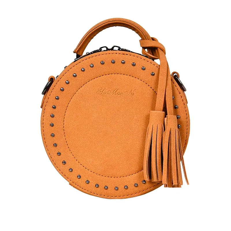 

Circular Bags For Women Scrub PU Leather Handbag Female Small Round Shoulder Bags Messenger Bag Chain Purses And Handbags