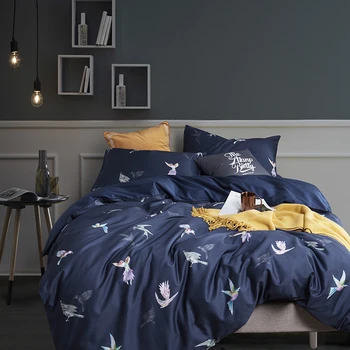 

luxury Egypt Cotton Elegant birds flowers Printed Bedding Set Silky Duvet Cover Sets Bed Sheet Pillowcases Queen King size 4Pcs