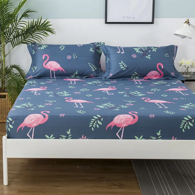 

Flamingos Printed Mattress Pad Bed Cover Elastic Dust Mite Mattress Protector Machine Washable Breathable Bed sheet CD-08