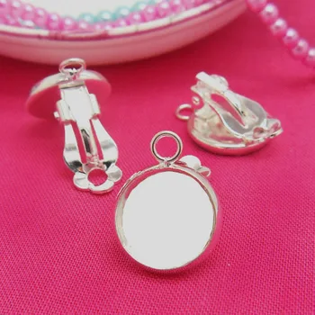 

No pierced Ear Clip Earrings with Loop Hanger Connectors 12 14 16 18mm Round Bezel Cabochons Settings Findings DIY Wholesale