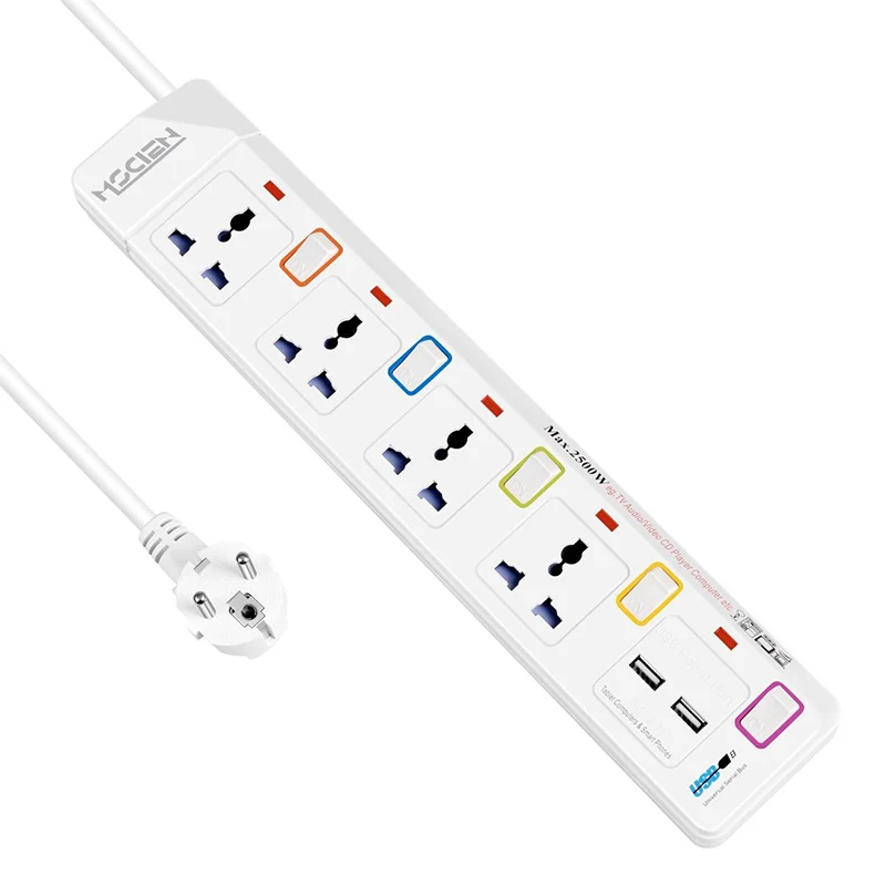 Удлинитель для путешествий с USB силовой полосой Защита от перенапряжения 1,8 м шнур Международный Универсальный 4 индивидуально переключаемый ЕС штекер