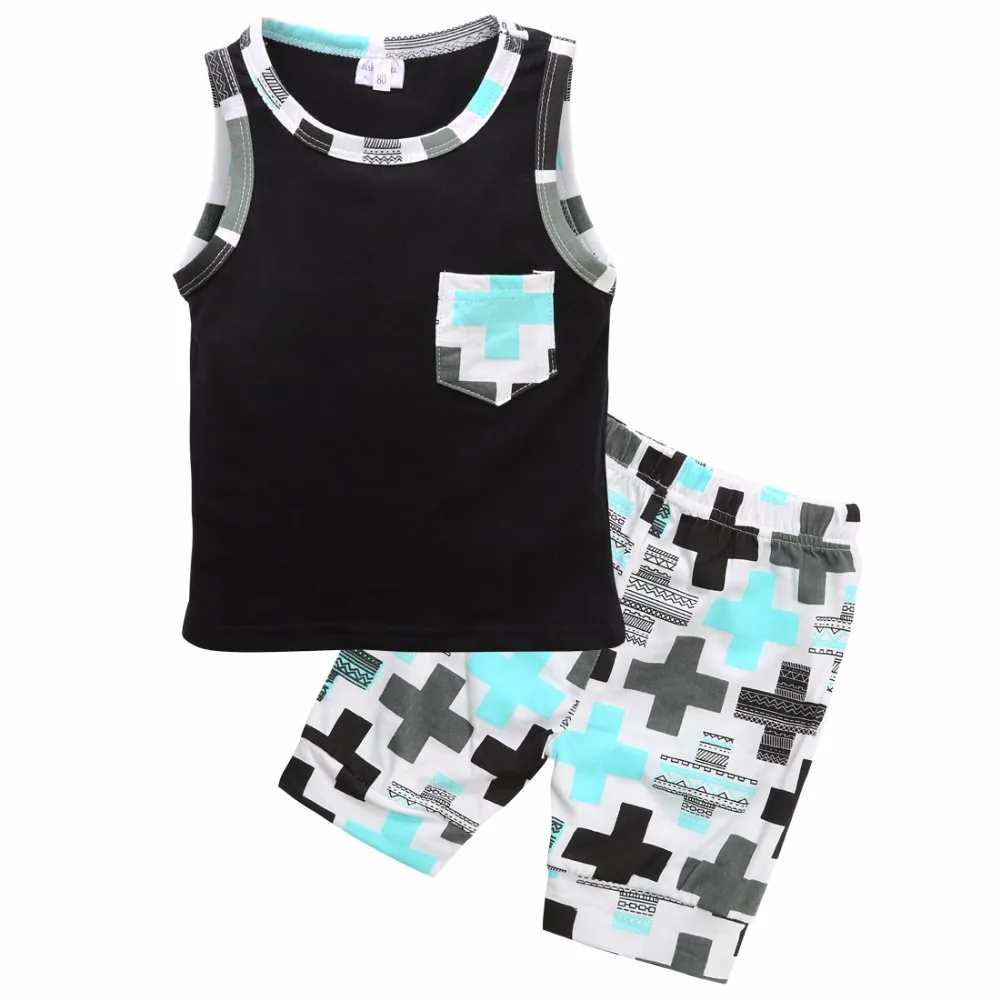 

2018 Summer New baby Boys Toddler Sleeveless Vest Tops+Cross Pants Shorts 2pcs Outfits Clothing Cute Fashion Set 1-3Y SS