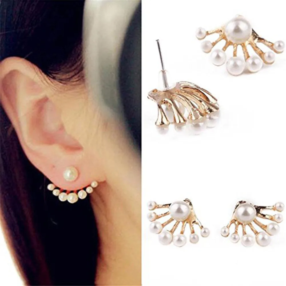 

1 Pair Women Lovely Crystal Earrings Pearl Ear Earrings Front and Back Earbob Woman Jewelry pendientes mujer moda 2019 FN70