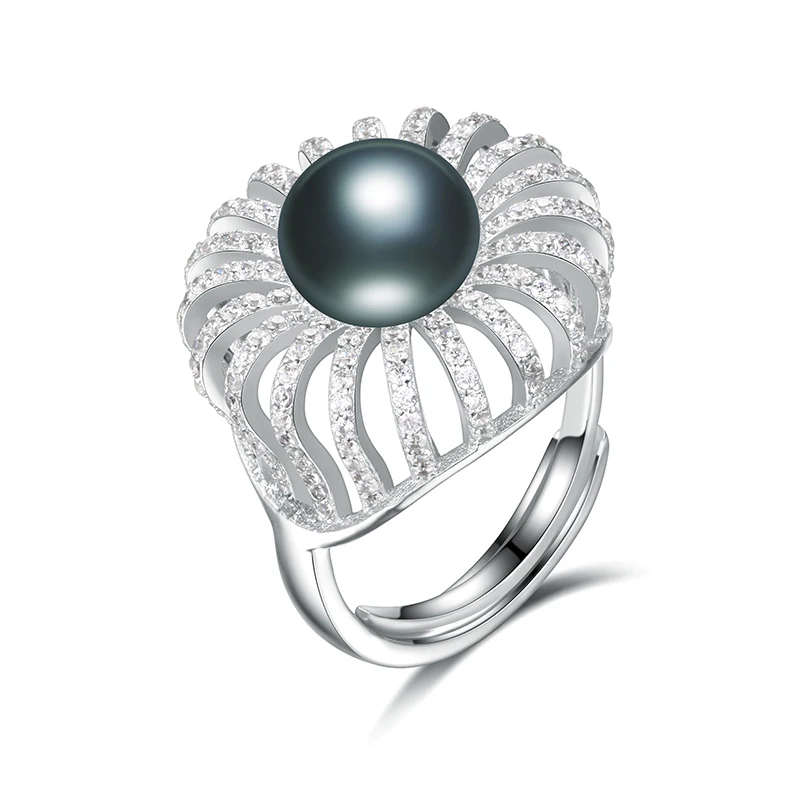 Натуральным черный жемчуг кольцо для женщин, Модные украшения 7-12 мм Большой естественный пресноводный жемчуг с циркон кольцо, 14 Стиль выбрать - Цвет основного камня: cpr133black