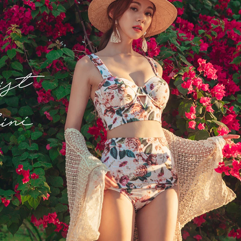 

High Waist Bikini Set Beach Wear Women Bathers UnderWire Retro Floral Swimwear Women Push Up Swimsuit Biquini Maillot De Bain