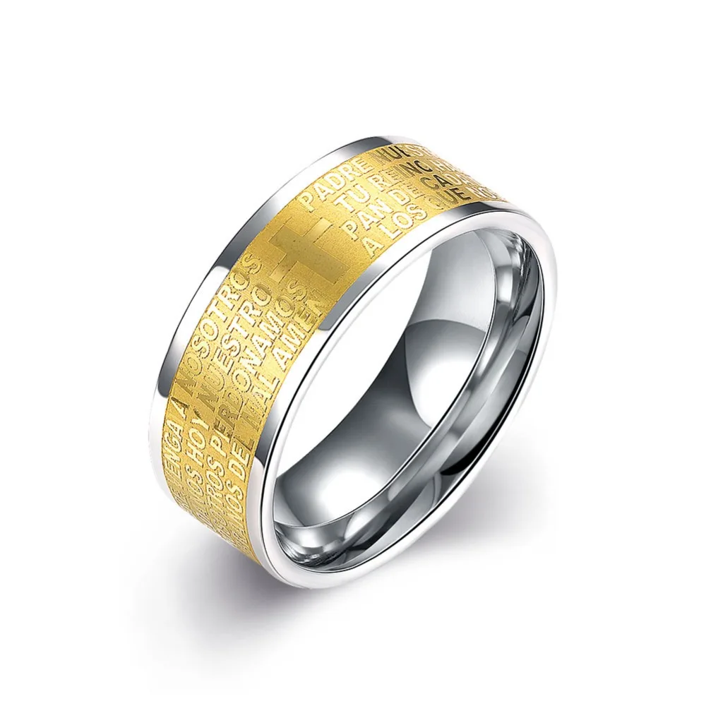 large size 8mm 316 titanium steel white yellow gold colour jesus cross letter bible silver wedding band ring men women - Mens White Gold Wedding Rings large size 8mm 316 titanium steel white yellow gold colour jesus cross letter bible silver wedding band ring men women - Mens White Gold Wedding Rings
