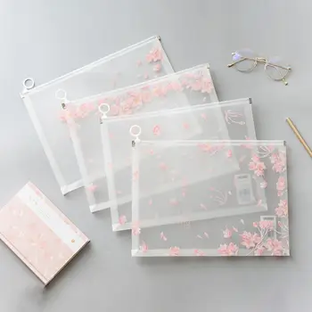 

4pcs Cherry Blossoms A4 Transparent Document Bag Pouch File Storage Filing Organizer Waterproof Stationery Case Office Supplies