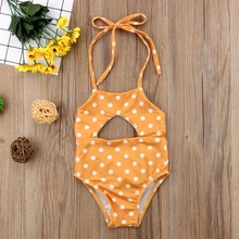 Летний детский купальный костюм в горошек без рукавов для маленьких девочек, купальный костюм с бретельками на шнуровке, купальный костюм, бикини, пляжная одежда